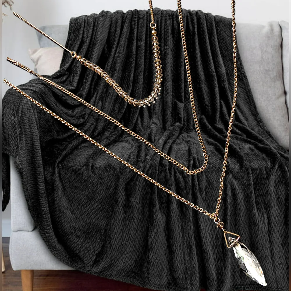 Triple Layer Gold Tone Necklace w/ Clear Beads & a Pendant